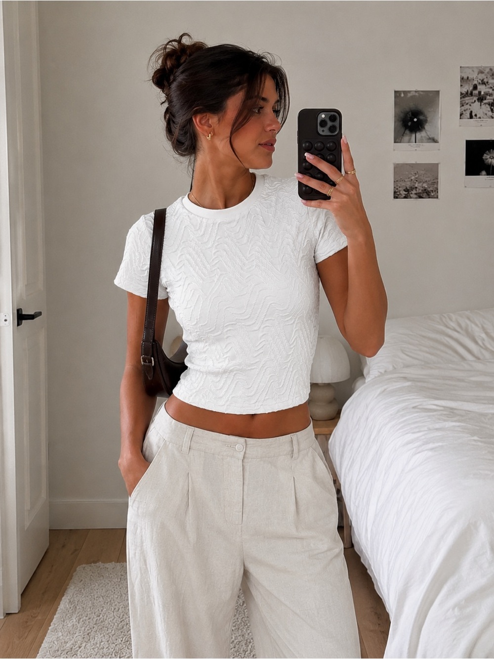 Princess Polly For The Better Textured Top White Crop Tee US 2 XS